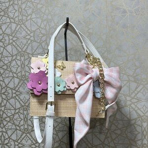 Betsey Johnson Pink, White, Purple & Mint Floral Crossbody Bag with Bow